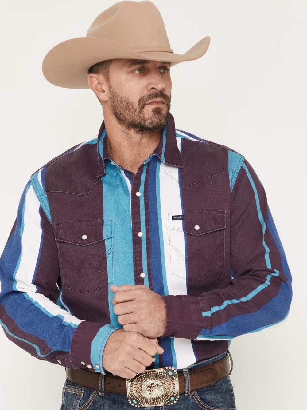 Wrangler Men’s Striped Long Sleeve Snap Western Shirt